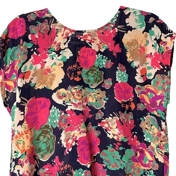 Anthropologie Maeve Komal Floral Silk High-Low Split Hem Top Blouse Size 0 - Picture 3 of 10